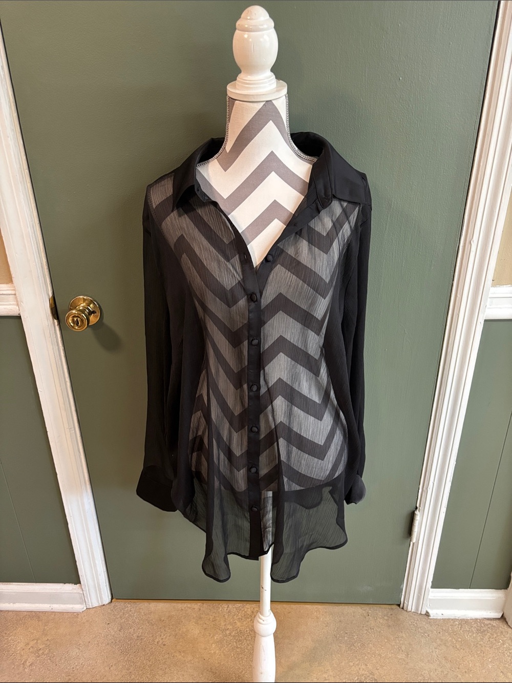 torrid Black Sheer Button-Front Top